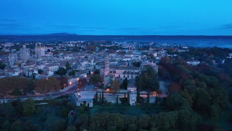 Uzès-cathedral-from-above-night-time-France-Gard